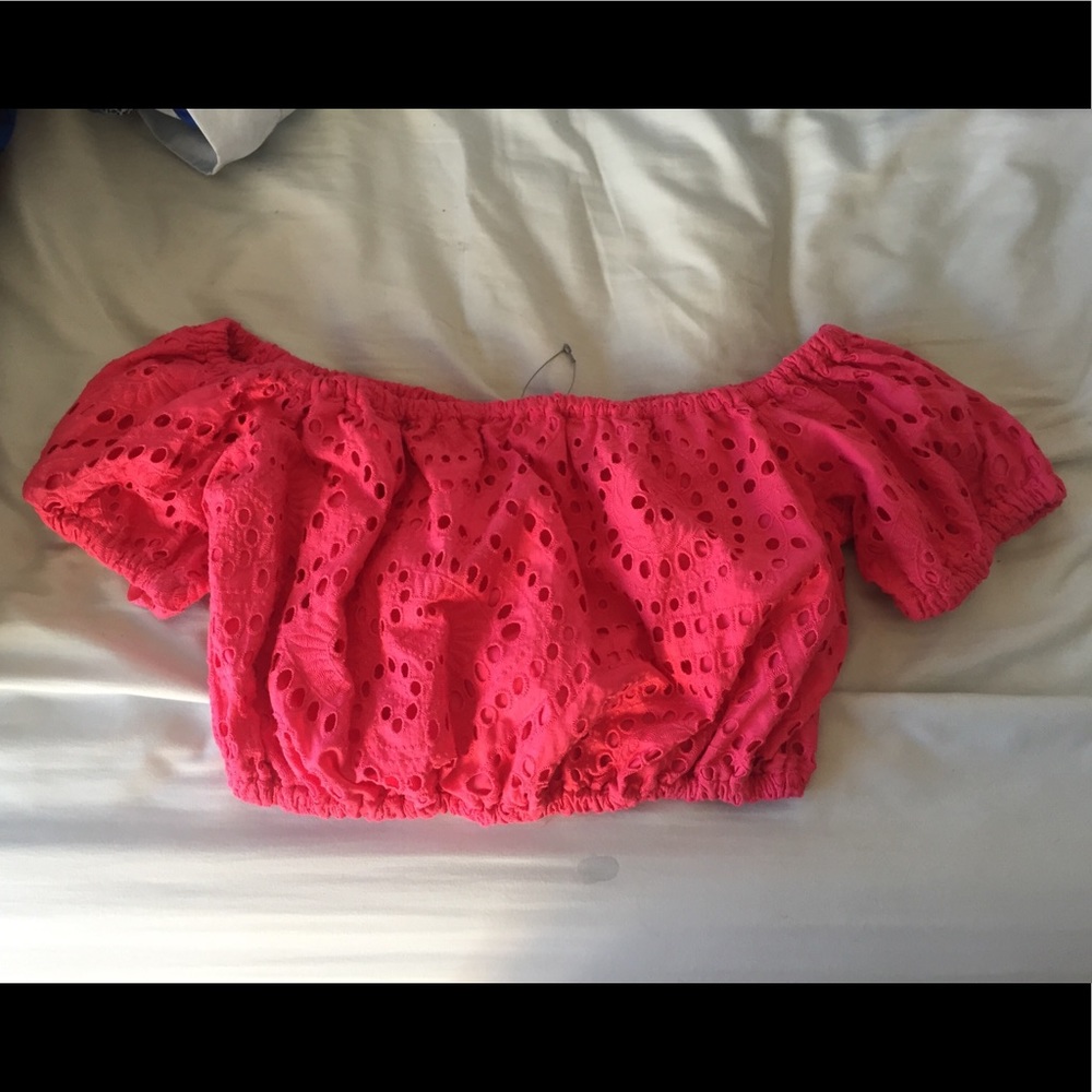 ASOS Hot Pink off the shoulder crop top